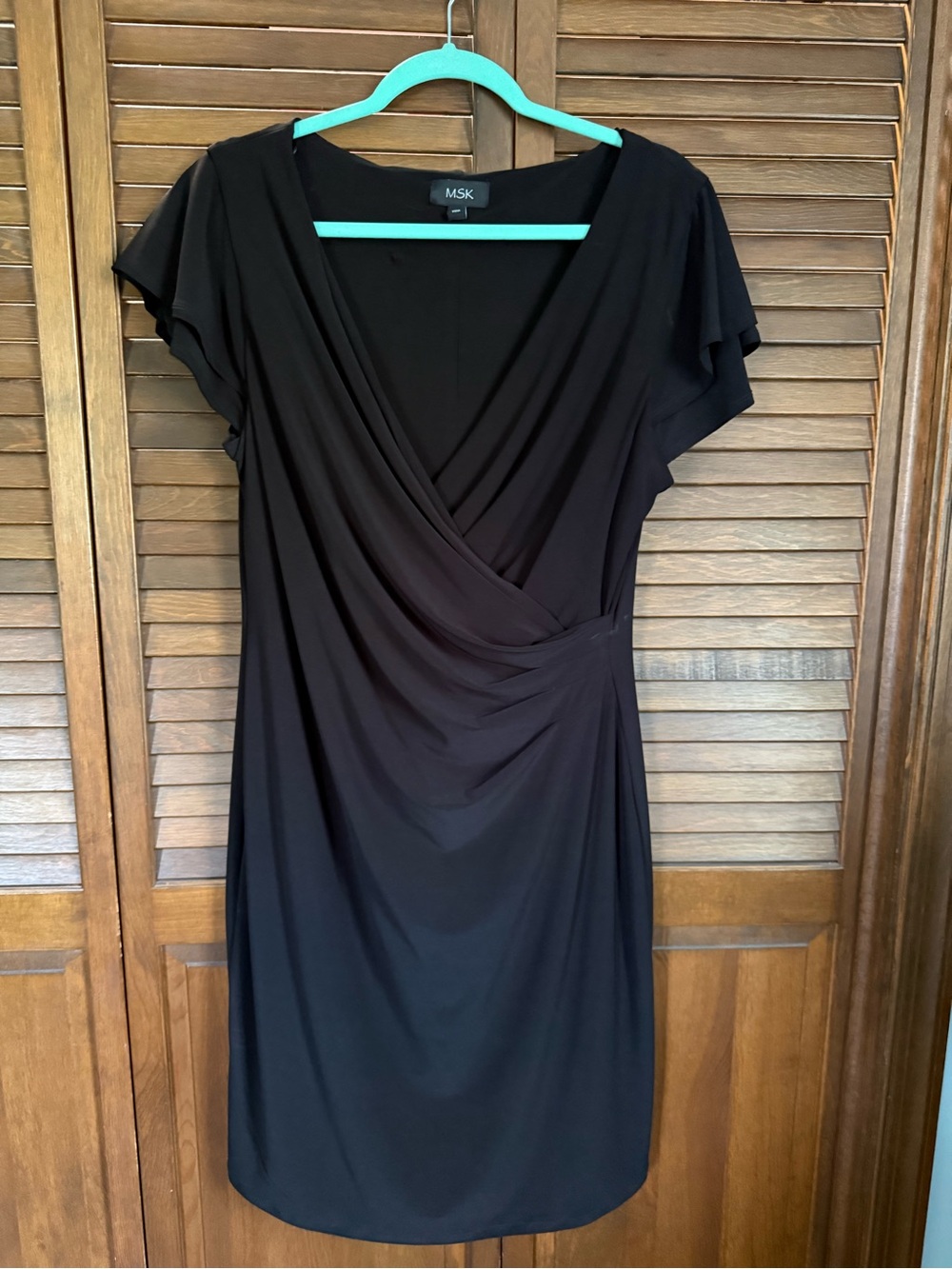 MSK Black Faux-Wrap Midi Dress with Flutter Sleeves